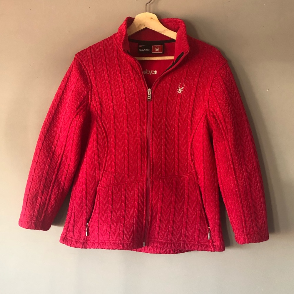 Spyder pink knit zip up jacket sweater large